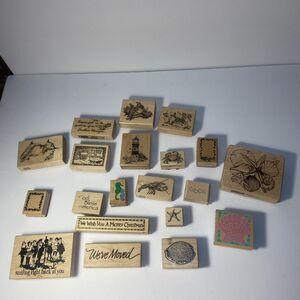 Rubber Stamps On Wood Blocks Lot 20 Total: Various Brands, Pictures And Sizes